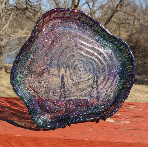 Sparkly Geode Tray Large Handmade Resin Holographic Crystals Holder - Picture 13 of 17